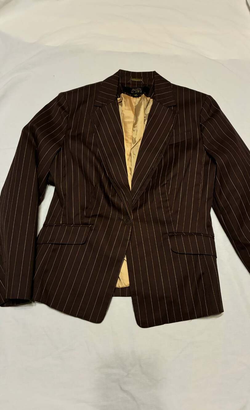ALLEN by A.B.S Women's Brown Pinstripe One Button Blazer Suit Jacket Size 14